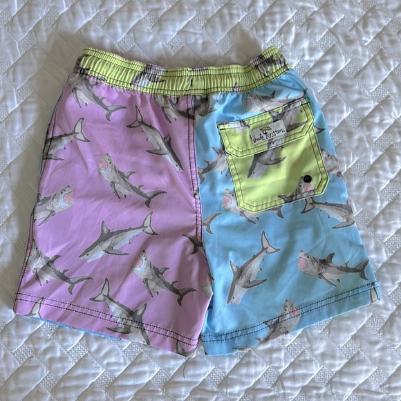Shade Critters Palm Beach Boys Shark Swim Trunks - Blue / Lilac / Chartruese 8 - Picture 2 of 7